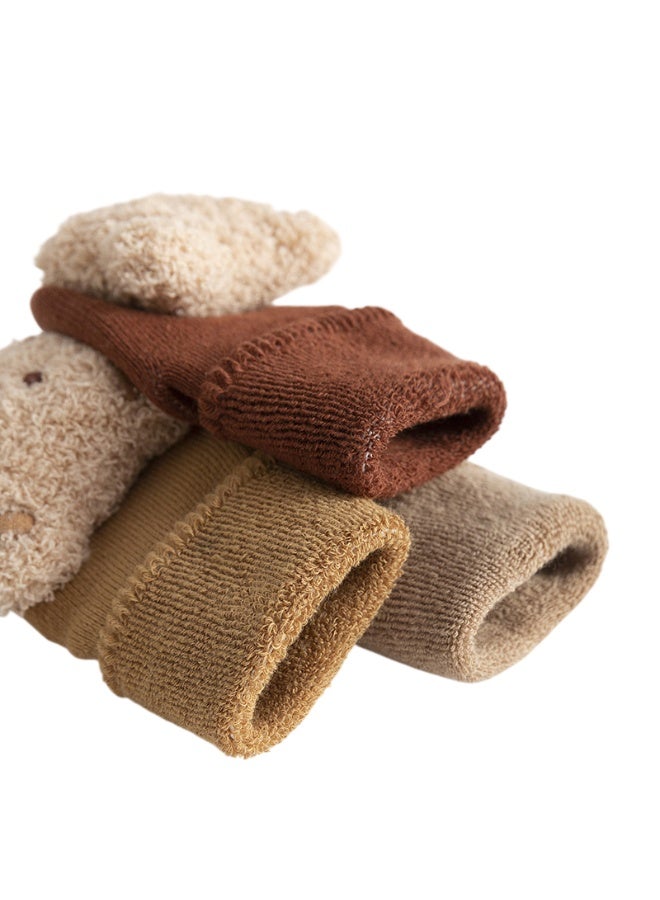 بامبيميسي جوارب أطفال بتصميم وجه دب ثلاثي الأبعاد لطيف للمواليد الجدد - بني داكن موديل - Image 5