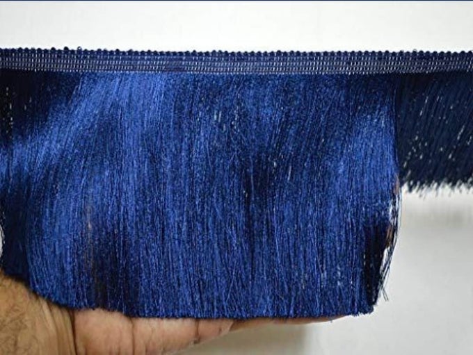 FRINGE TRIM LACE POLYERTER FIBRE TASSEL 6INCH WIDE 10 YARDS LONG FOR CLOTHES ACCESSORIES LATIN WEDDING DRESS DIY LAMP SHADE DECORATION PACK OF 1 NAVY BLUE