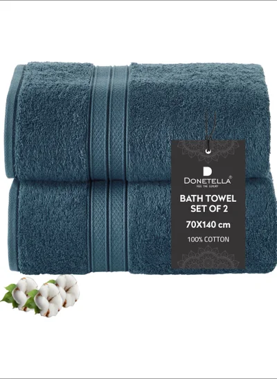 Donetella Premium 100 % Combed Cotton 2-Pcs Bath Towel Set (70 X 140 CM) 600 GSM Large Towel, Highly Absorbent, Quick Dry,Best Towel for Bathroom, Spa And Hotel,White