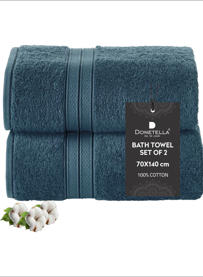 Donetella Premium 100 % Combed Cotton 2-Pcs Bath Towel Set (70 X 140 CM) 600 GSM Large Towel, Highly Absorbent, Quick Dry,Best Towel for Bathroom, Spa And Hotel,White