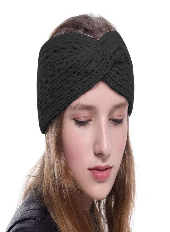 Richmen Women Stylish Headband New Cris Cross Bow Crochet Headwrap Hair Band for Spa Casual Knitted Woolen Warm Hair Band Unisex Acrylic Skull Stretchy Ear Warmer Earmuff(Black) - Image 1