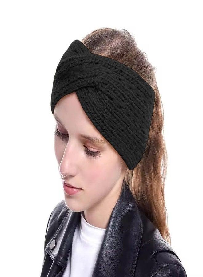 Richmen Women Stylish Headband New Cris Cross Bow Crochet Headwrap Hair Band for Spa Casual Knitted Woolen Warm Hair Band Unisex Acrylic Skull Stretchy Ear Warmer Earmuff(Black) - Image 2