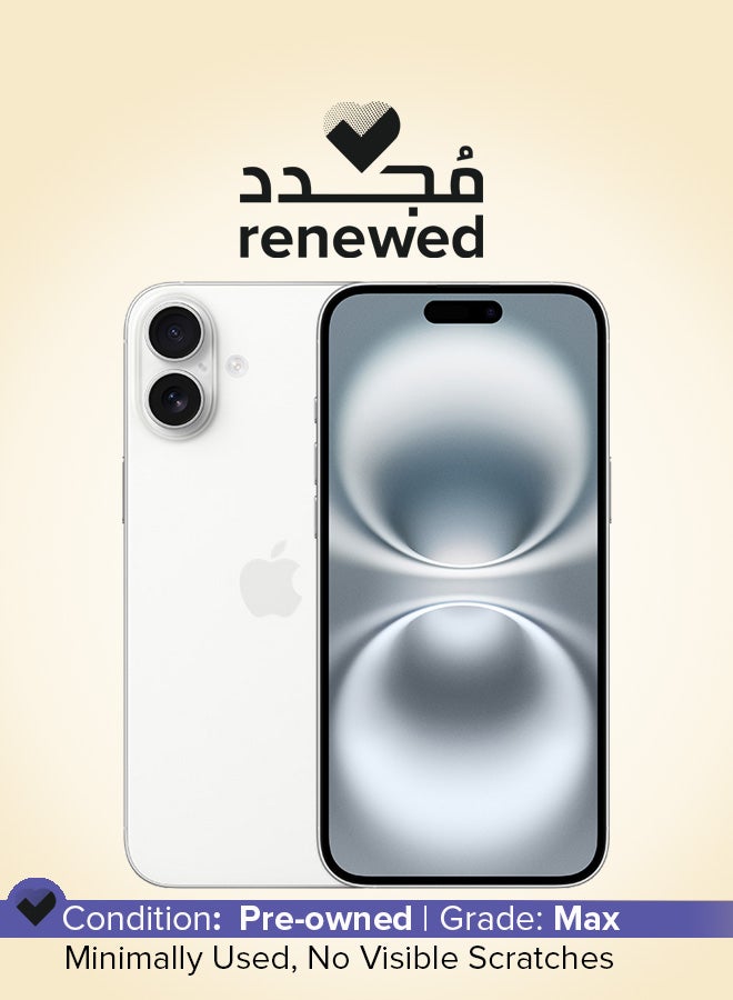 ابل  مجدد - آيفون 16 بلس 256 جيجابايت أبيض 5G مع فيس تايم - النسخة الدولية - Image 1