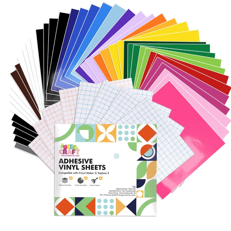 UCEC 52Pack Removable Vinyl Sheets Compatible with Cricut Maker 4/Maker 3/Explore 3/Explore 4, 22 Color Permanent Vinyl 13"x12" Self Adhesive Vinyls Sheets for DIY Projects Scrapbooking Cup Decoration - Image 1
