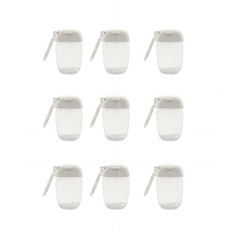 ZHQZZPH 9 Pack 30ml Refillable Cosmetic Bottles | Empty Containers Mini Hand Sanitizer & Lotion Dispensers with Travel Hook, Clear Reusable Portable Pump for Liquids Creams - White Flip Cap Carrier - Image 1