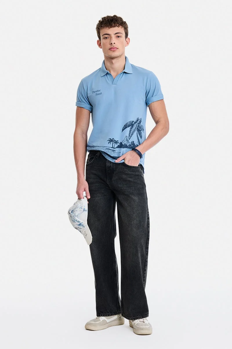 سنيتش Sky Blue Tropical Half Sleeve Regular Fit T-Shirt