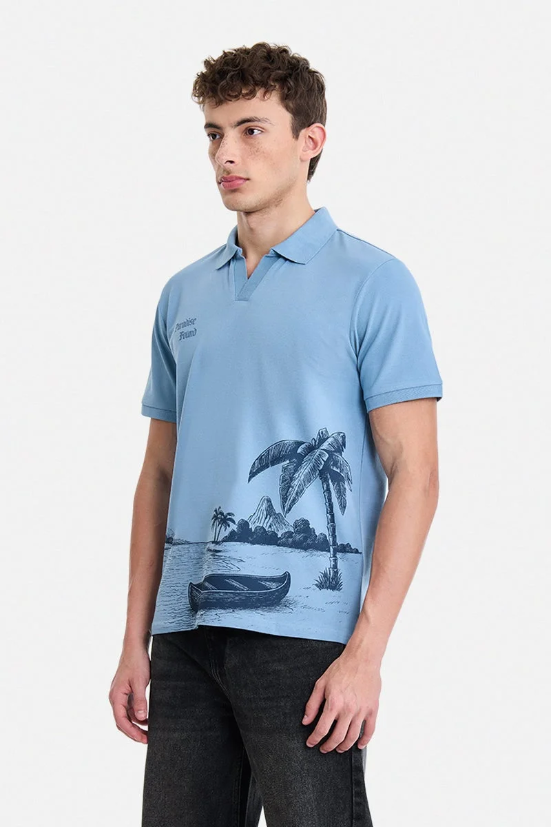 سنيتش Sky Blue Tropical Half Sleeve Regular Fit T-Shirt