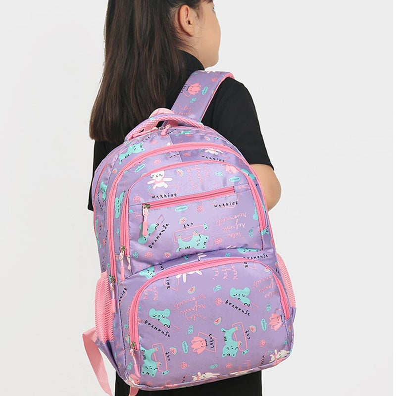School Bag - Lightweight School Backpack for Kids & Girls, Multi Pocket, Large Capacity, Wear Resistant Breathable Nylon, Padded Straps, Side Bottle Pockets (Purple) - Image 5