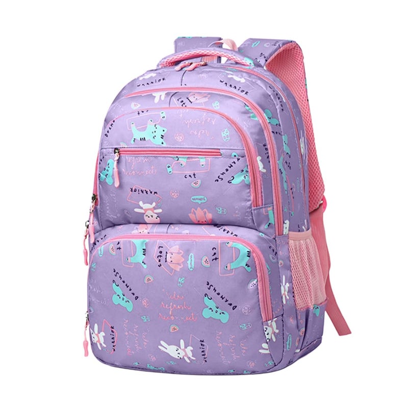 School Bag - Lightweight School Backpack for Kids & Girls, Multi Pocket, Large Capacity, Wear Resistant Breathable Nylon, Padded Straps, Side Bottle Pockets (Purple) - Image 1
