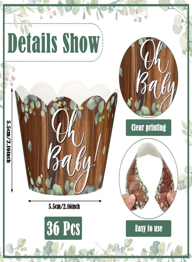 Hoolerry 36 Pcs Sage Green Baby Shower Cupcake Wrappers Eucalyptus Jungle Cupcake Liners Decorations for Gender Reveal Oh Baby Theme Party Supplies for Kids Boys Girls - Image 2