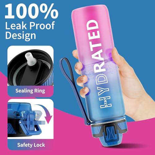 QLUR Water Bottle with Straw, 32oz Motivational Water Bottles with Time Marker to Drink, Tritan BPA Free, 1L Sports Water Bottle with Carry Strap LeakProof for Women Gym Fitness Outdoor (1 Pack) - Image 4