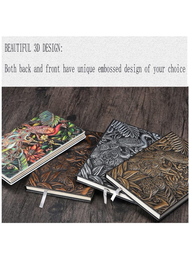 Excefore Embossed Leather Journal Writing Notebook, Antique Peacock Leather Journal Notebook Writing Notebook A5 Decoration Book Retro Hardcover Diary for Women Men Gifts  - Image 4