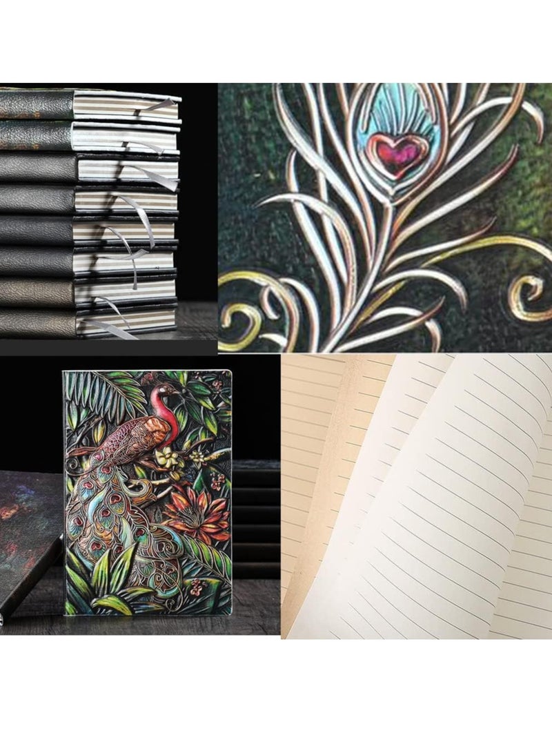 Excefore Embossed Leather Journal Writing Notebook, Antique Peacock Leather Journal Notebook Writing Notebook A5 Decoration Book Retro Hardcover Diary for Women Men Gifts  - Image 3