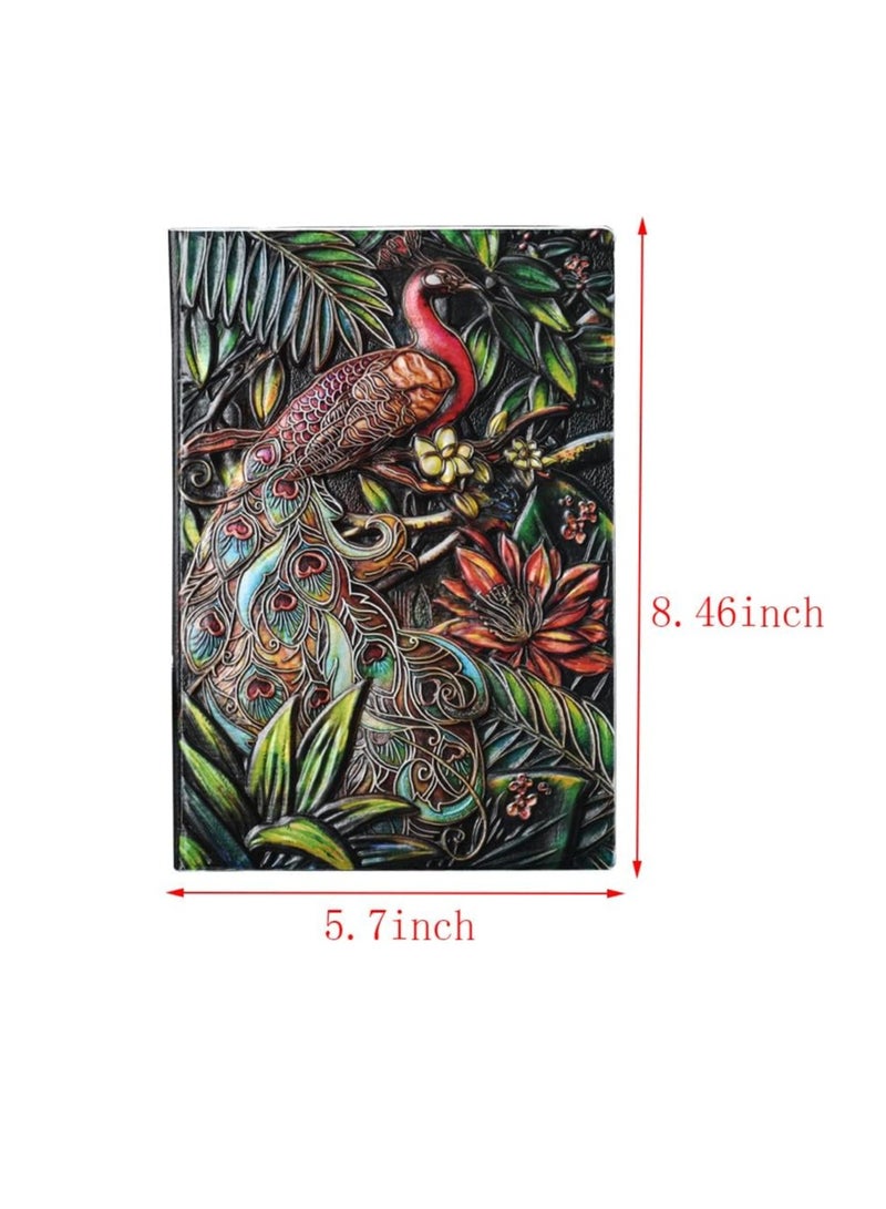 Excefore Embossed Leather Journal Writing Notebook, Antique Peacock Leather Journal Notebook Writing Notebook A5 Decoration Book Retro Hardcover Diary for Women Men Gifts  - Image 2