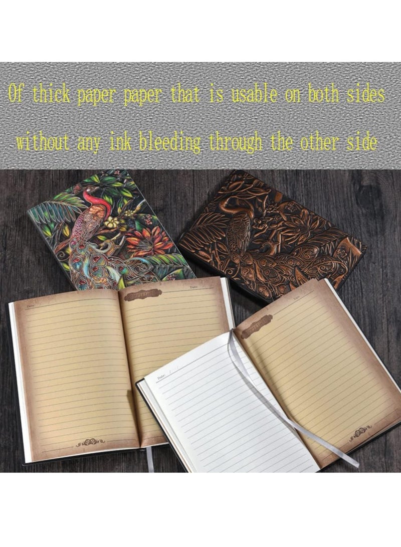 Excefore Embossed Leather Journal Writing Notebook, Antique Peacock Leather Journal Notebook Writing Notebook A5 Decoration Book Retro Hardcover Diary for Women Men Gifts  - Image 5