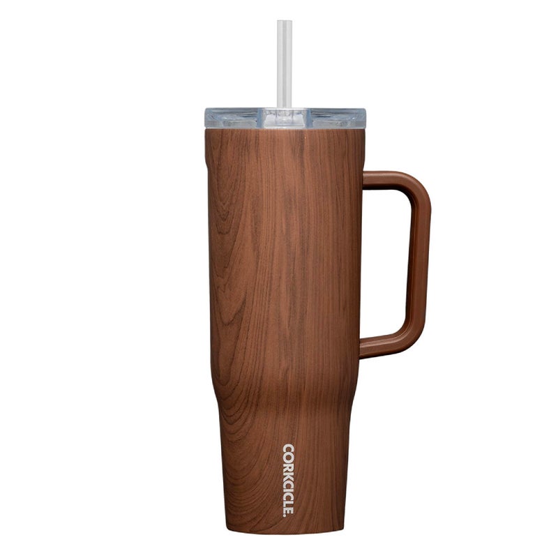 Corkcicle Cruiser Insulated Tumbler with Handle and Straw  Walnut Wood  40 oz - Reusable Water Bottle Keeps Beverages Cold for 20 Hours  Hot for 9 Hours - Cupholder Friendly - Image 1