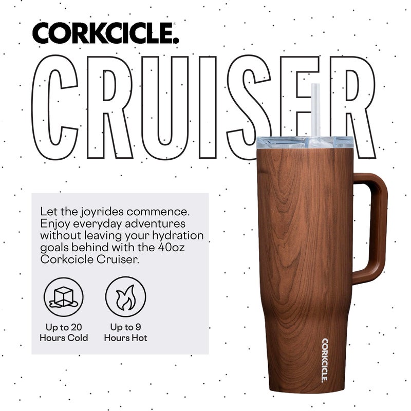 Corkcicle Cruiser Insulated Tumbler with Handle and Straw  Walnut Wood  40 oz - Reusable Water Bottle Keeps Beverages Cold for 20 Hours  Hot for 9 Hours - Cupholder Friendly - Image 2