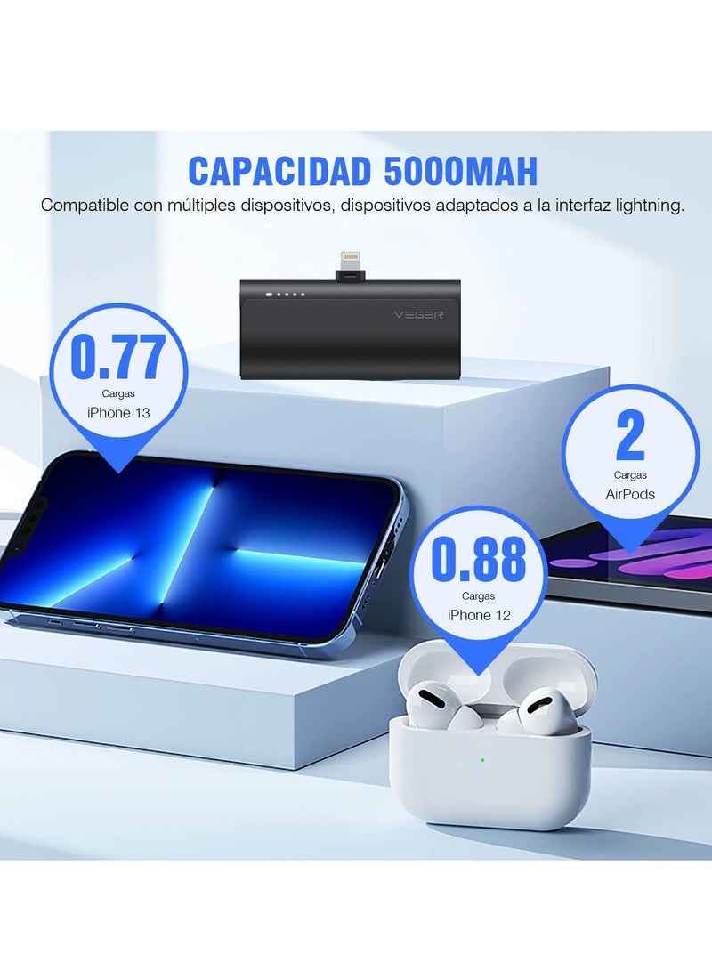 VEGER Portable Mini Powerbank 5000mAh Quick Charge 20W PD, QC 3.0 External Battery Built-in Plug, Portable Charger Plug-in-Use Powerbank Compatible for iPhone 13/12/11/XR/X/8/7/6/Plus - Image 3
