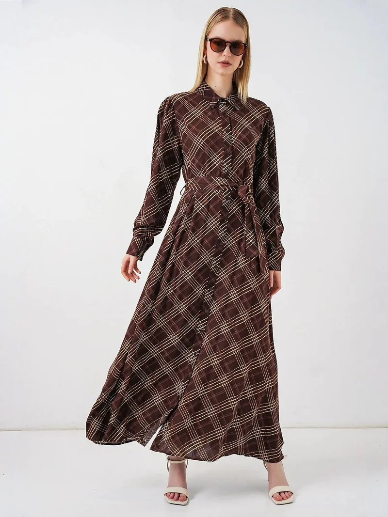 بيغ دارت BDART Plaid Midi Shirt Dress with Button Closure