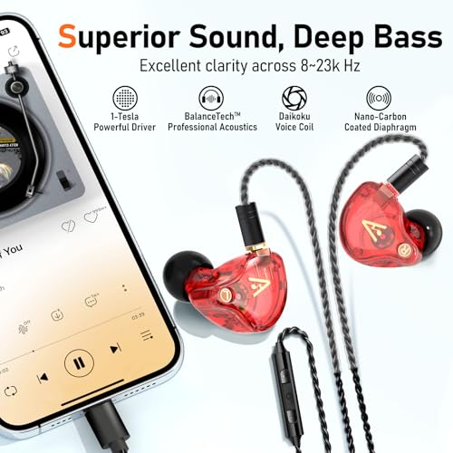 Audiovance Vibes 202MC USB-C Wired Earbuds - USBC HiFi in Ear Headphones for iPhone 17/16/15 - Noise Isolating Ear Buds w/ Mic - Clear Sound, Deep Bass & Comfort-Fit Earphones - Silver Plated Cord, Carrying Case - Image 3