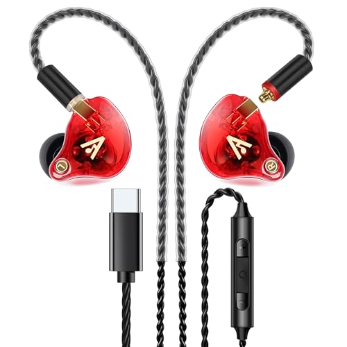 Audiovance Vibes 202MC USB-C Wired Earbuds - USBC HiFi in Ear Headphones for iPhone 17/16/15 - Noise Isolating Ear Buds w/ Mic - Clear Sound, Deep Bass & Comfort-Fit Earphones - Silver Plated Cord, Carrying Case - Image 1