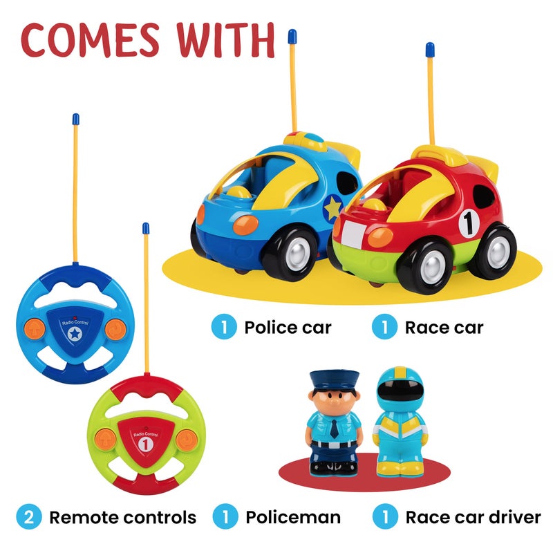 PREXTEX Cartoon Remote Control Car - 2-Pack Police Car and Race Car Toddler Toys - RC Cars for Kids with Different Frequencies - Easy Remote Control Toy and Thoughtful Gifts for Boys and Girls - Image 2