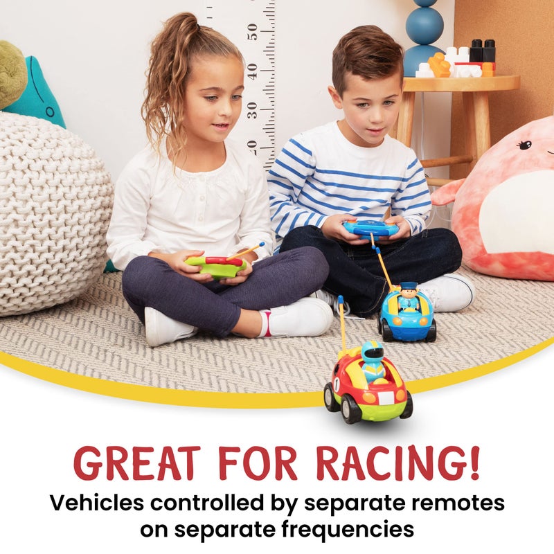 PREXTEX Cartoon Remote Control Car - 2-Pack Police Car and Race Car Toddler Toys - RC Cars for Kids with Different Frequencies - Easy Remote Control Toy and Thoughtful Gifts for Boys and Girls - Image 4
