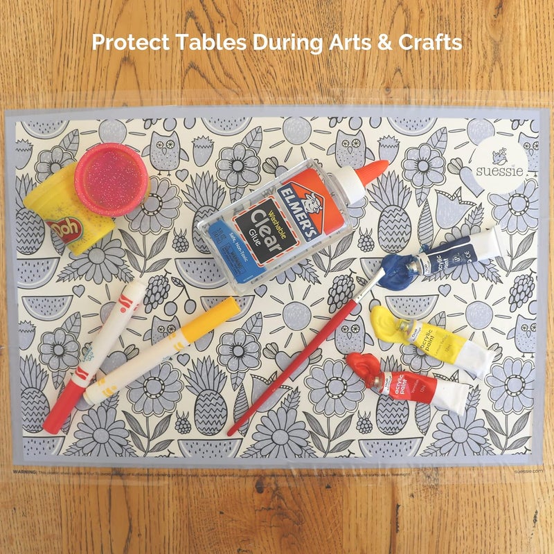 Suessie Disposable Placemats - 60 Count (3 Bags of 20) for Baby or Toddler - BPA Free and Eco-Friendly - Stick On Table Topper for Kids - Children's 4 Sided Stick-On Place Mats - Image 5