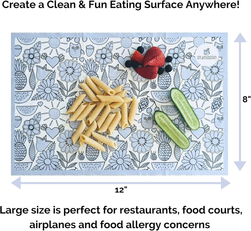 Suessie Disposable Placemats - 60 Count (3 Bags of 20) for Baby or Toddler - BPA Free and Eco-Friendly - Stick On Table Topper for Kids - Children's 4 Sided Stick-On Place Mats - Image 2