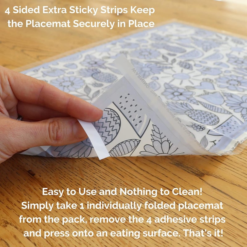 Suessie Disposable Placemats - 60 Count (3 Bags of 20) for Baby or Toddler - BPA Free and Eco-Friendly - Stick On Table Topper for Kids - Children's 4 Sided Stick-On Place Mats - Image 4