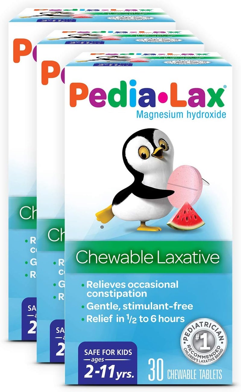 Fleet Pedia-Lax Laxative Chewable Tablets for Kids, Ages 2-11, Watermelon Flavor, 30 Count (Pack of 3), (AXFL655-189019(13.74))