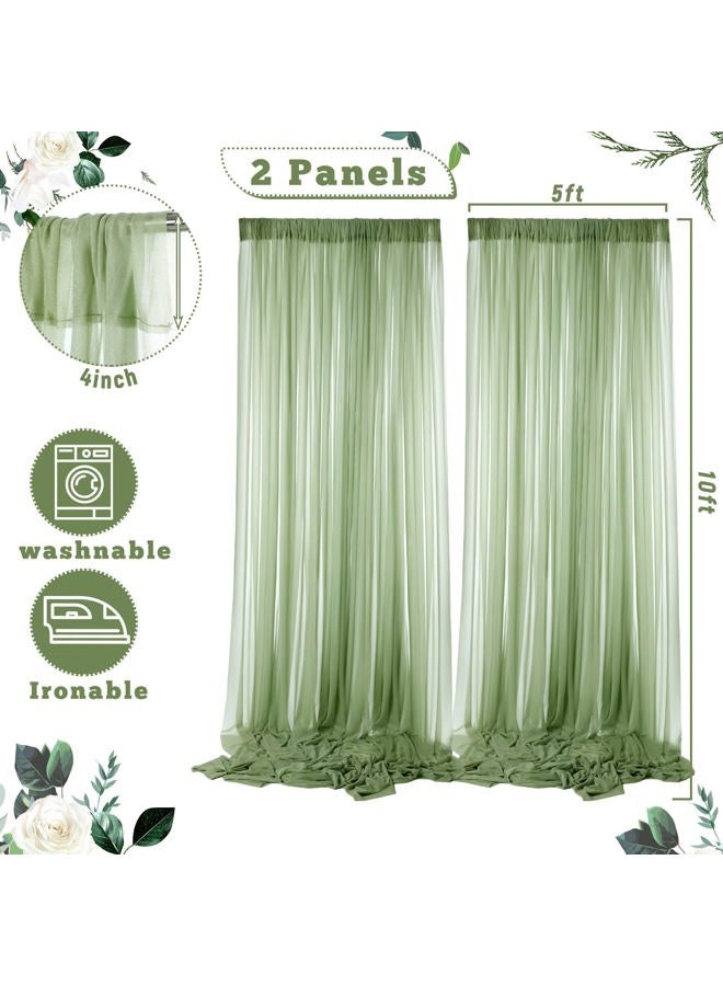 BBTO ستائر خلفية خضراء حكيم 2 لوحة 5 قدم × 10 قدم من البوليستر خالية من التجاعيد ستائر تصوير خضراء لتزيين حفلات الزفاف وحفلات الاستحمام وحفلات عيد الميلاد وتصوير المنزل - Image 2