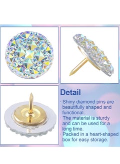 Excefore Push Pins 20PCS Thumb Tacks Decoration Rhinestone Jumbo Round Head Bling Crystal Sparkl Diamand Colorful Pushpins Gorgeous Cork Bulletin Board Map for School Office Home(0.68 Inch)  - Image 5