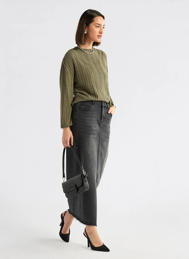 سبلاش فيڤ كنزة مضلعة بأكمام طويلة وياقة عالية