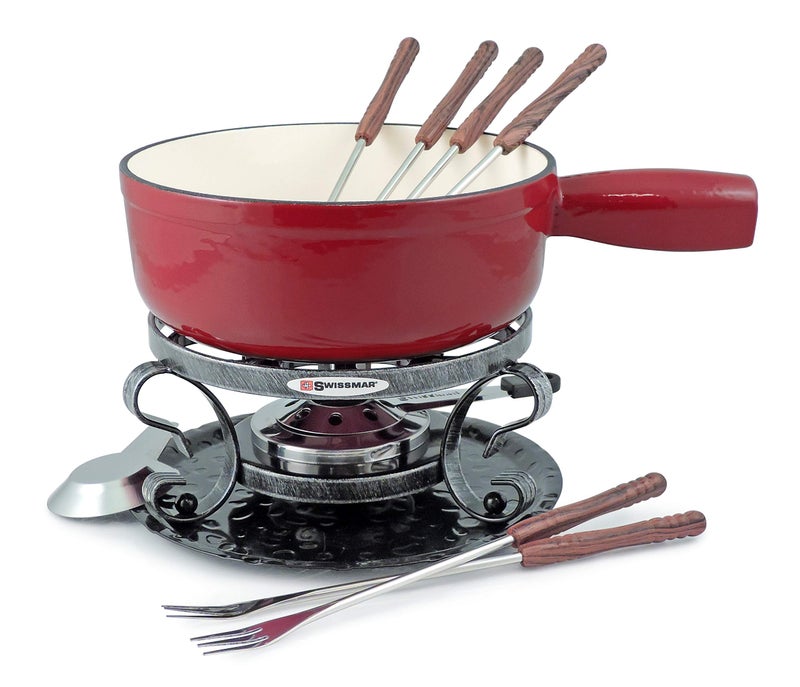 Swissmar Swissmar KF66517 Lugano 2Quart Cast Iron Cheese Fondue Set 9Piece Cherry Red 