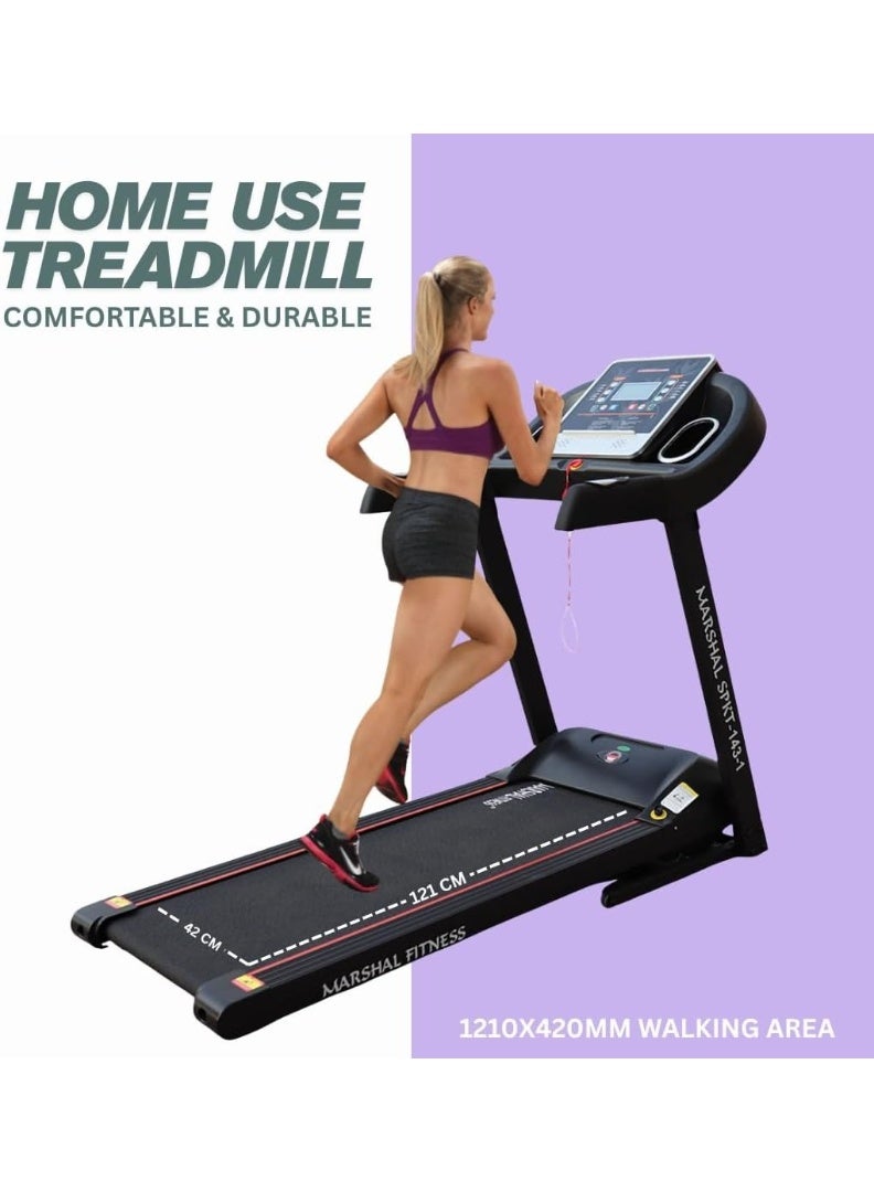 Marshal Fitness Treadmill MF-143-1 Treadmill,14 km/h Speed Home Treadmill 3.5HP Peak Motor | 120 Kgs User Weigh,USB & MP3 Connectivity, Spacious Running Platform and Speaker - Image 3