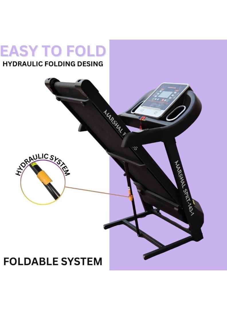 Marshal Fitness Treadmill MF-143-1 Treadmill,14 km/h Speed Home Treadmill 3.5HP Peak Motor | 120 Kgs User Weigh,USB & MP3 Connectivity, Spacious Running Platform and Speaker - Image 2