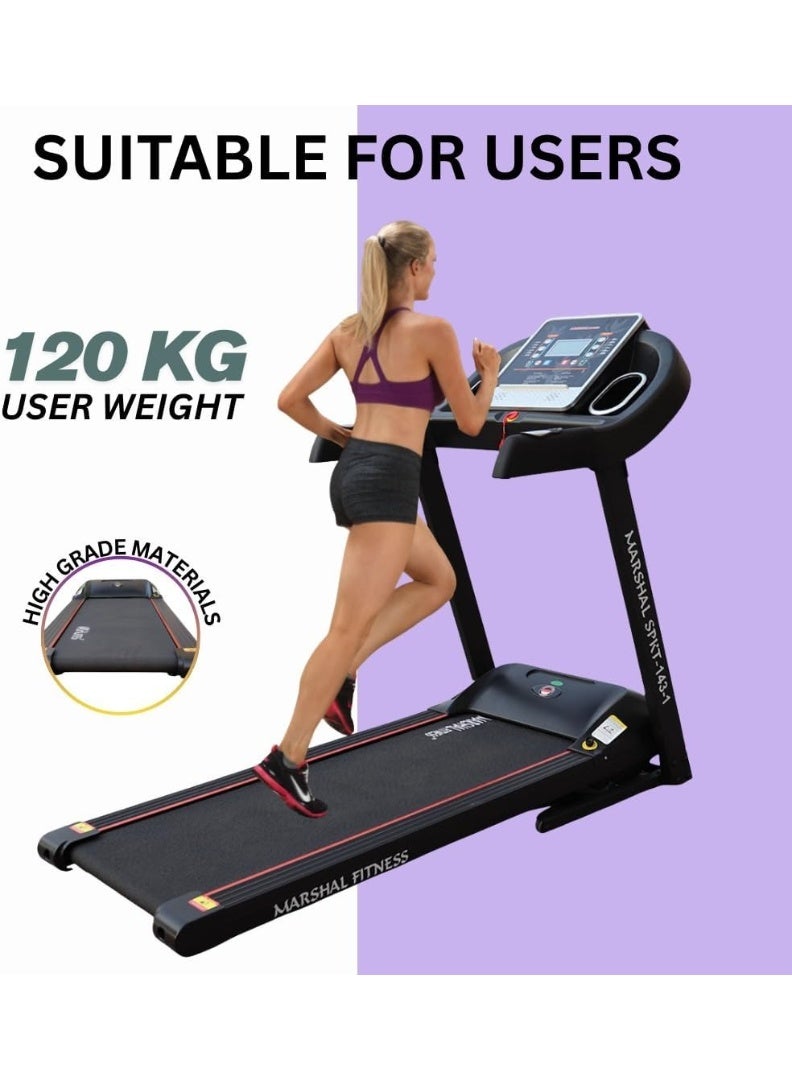 Marshal Fitness Treadmill MF-143-1 Treadmill,14 km/h Speed Home Treadmill 3.5HP Peak Motor | 120 Kgs User Weigh,USB & MP3 Connectivity, Spacious Running Platform and Speaker - Image 5