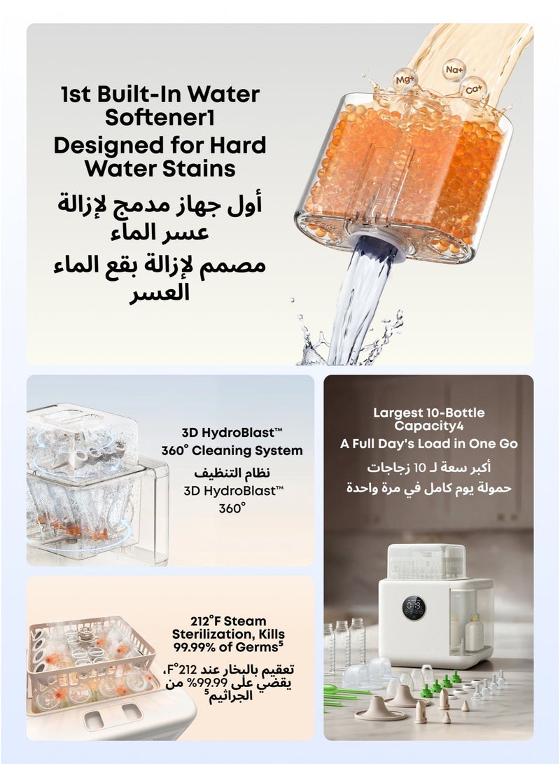 eufy Bottle Washer S1 Pro, All-in-One Baby Bottle Steriliser with 3D HydroBlast, 100°C Steam, Fast Drying, 10-Bottle Capacity - Image 2