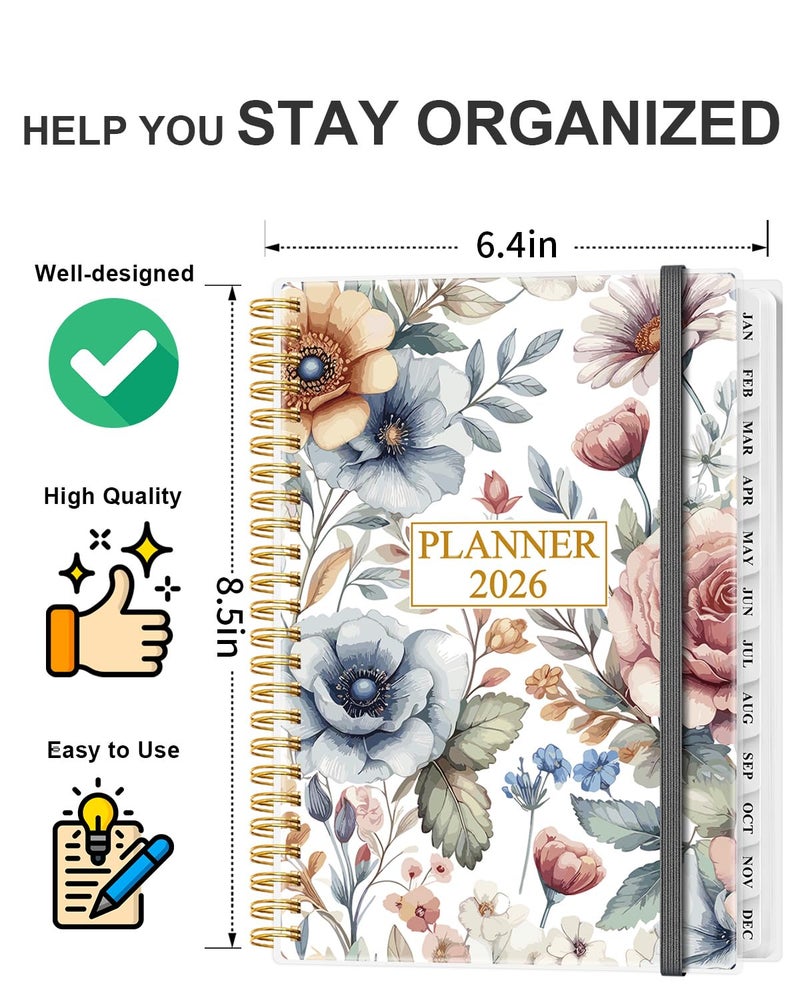 Tuun Fuplan Planner 2026 - Weekly & Monthly Planner from January 2026 to December 2026, Agenda 2026 with Inner Pocket, Elastic Band, 6.4" x 8.5", Colorful Large Flower - Image 2