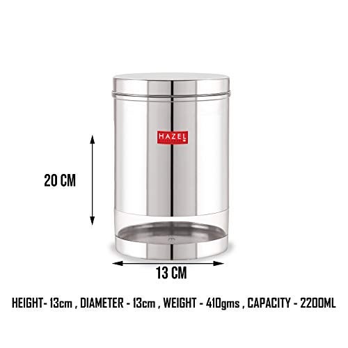 HAZEL Stainless Steel Container For Kitchen Storage Transparent See Through Glossy Finish Storage Jar Dabba, Set of 1, 2200 ML, Silver - Image 2