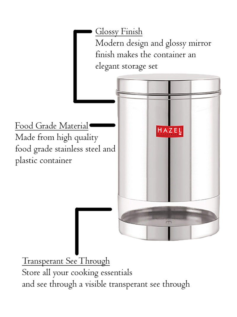 HAZEL Stainless Steel Container For Kitchen Storage Transparent See Through Glossy Finish Storage Jar Dabba, Set of 1, 2200 ML, Silver - Image 4