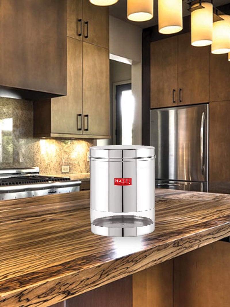HAZEL Stainless Steel Container For Kitchen Storage Transparent See Through Glossy Finish Storage Jar Dabba, Set of 1, 2200 ML, Silver - Image 1