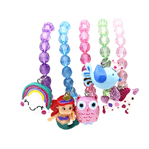Wingchold 5pc Mermaid Bracelet, Unicorn Jewelry, Little Girl Animal Bracelets, Teens Kids Owl Pendant Beaded Bracelet Girl Party Favor Pretend Play Jewelry - Image 1
