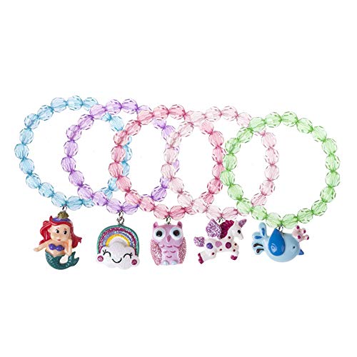 Wingchold 5pc Mermaid Bracelet, Unicorn Jewelry, Little Girl Animal Bracelets, Teens Kids Owl Pendant Beaded Bracelet Girl Party Favor Pretend Play Jewelry - Image 2