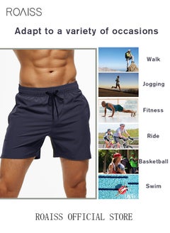 roaiss Men's Swimming Trunks Beachwear Quick Dry Beach Pants Gym Wear Fitness Workout Short for Men Breathable Elastic Adjustable Sports Running Boxer Swim Shorts Swimsuit with Pockets Summer  - Image 5