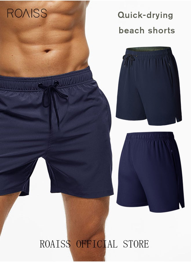 roaiss Men's Swimming Trunks Beachwear Quick Dry Beach Pants Gym Wear Fitness Workout Short for Men Breathable Elastic Adjustable Sports Running Boxer Swim Shorts Swimsuit with Pockets Summer  - Image 1