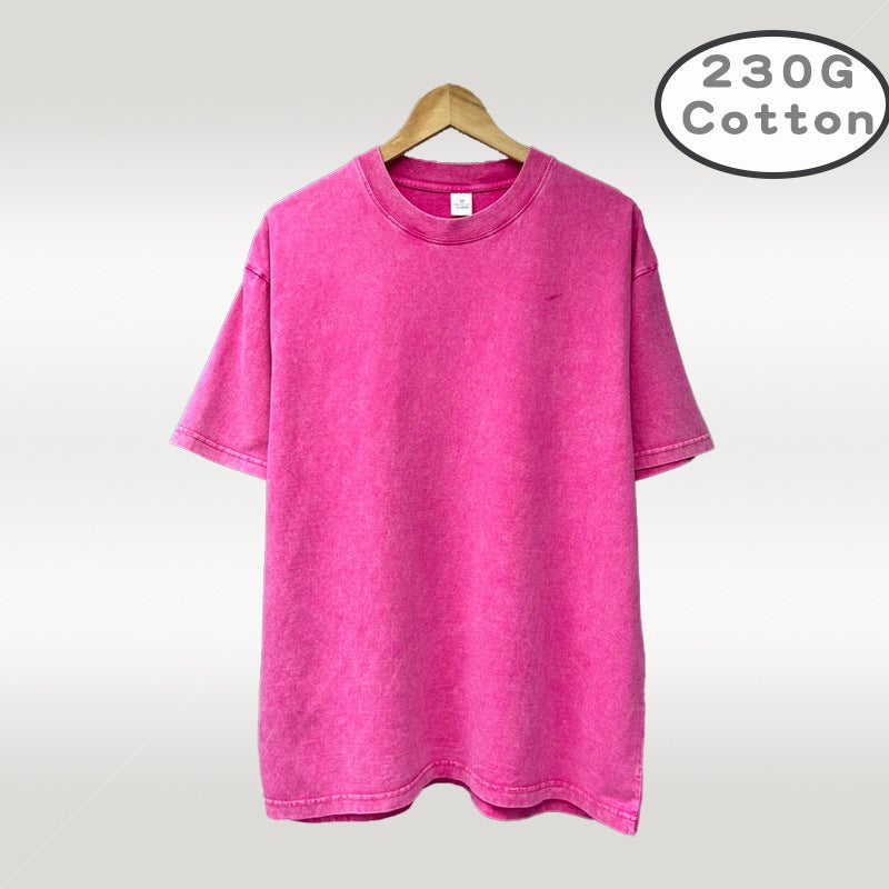 Pure Cotton Loose Washed Retro Short-Sleeved Large Size 230G American Men'S European Size Washed Distressed T-Shirt - Image 1