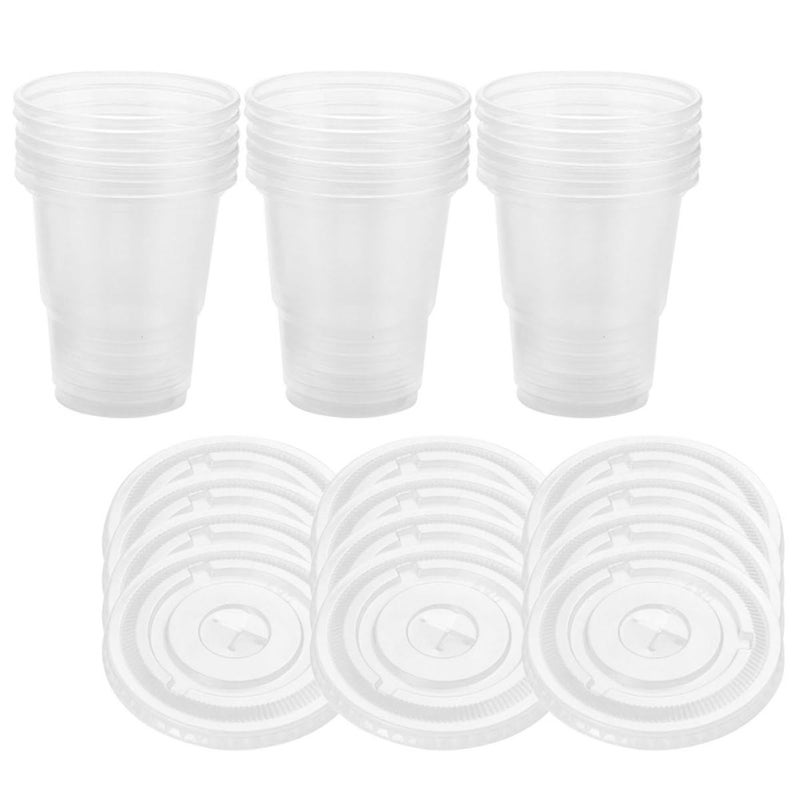 Disposable 50 Pack 380ml Clear Plastic Cups With Flat Lids For Iced Coffee Juice And Cold Drinks - Image 2