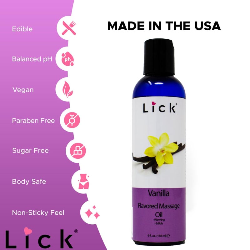 LICK Vanilla Flavored Massage Oil for Massage Therapy - Relaxing Muscle Massage for Men and Women with Natural Vitamin e Oil with Aromatherapy Oils for Skin use - Essential moisturizing Body Oils 4 oz - Image 4